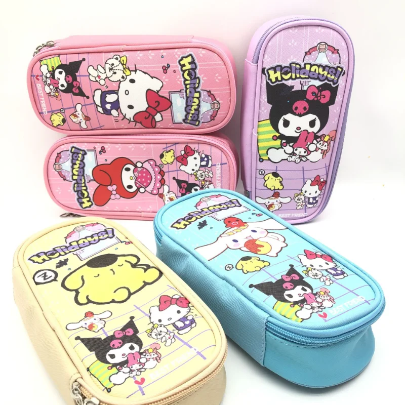 Sanrio Hello Kitty Kuromi My Melody Cinnamoroll Pen Bag Beauty Cute PU Desktop Pen Bag for Primary School Students Pencil Bags