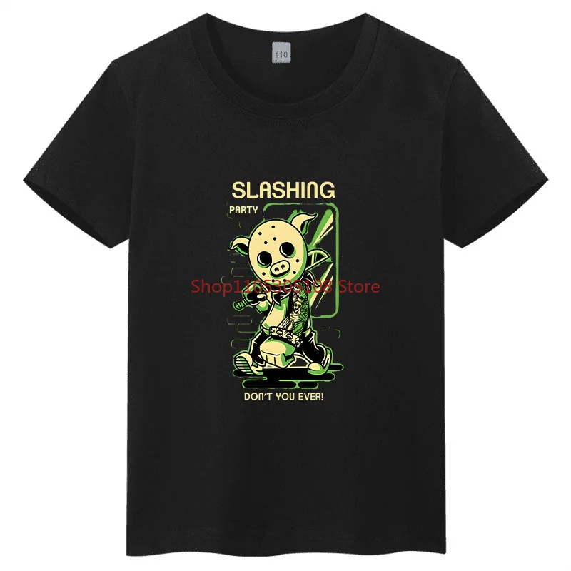 

Новая детская футболка с коротким рукавом и принтом «Тень Боевой Свиньи» для детей и родителей, хлопок, круглый вырез