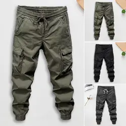 Men Cargo Pants Men's Elastic Waist Cargo Pants with Drawstring Multiple Pockets for Outdoor Sports Streetwear Fashion Men