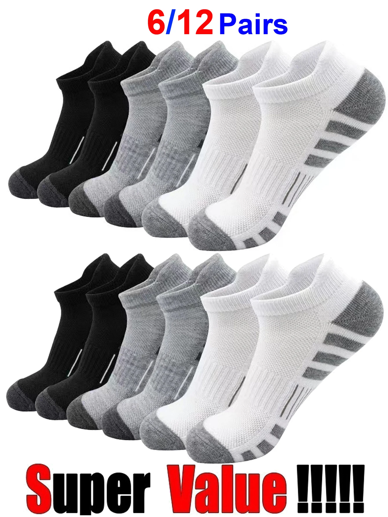 

6/24 Pairs Cushioned Breathable Ankle Athletic Running Socks Low Cut Sports Tab for Men And Women