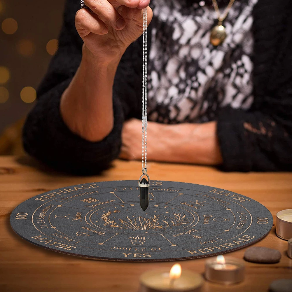 Round Board Crystal Energy Pendulum Board Horoscope Moon Phase Black Decision Plate Metaphysical Healing Fortune Telling Toys