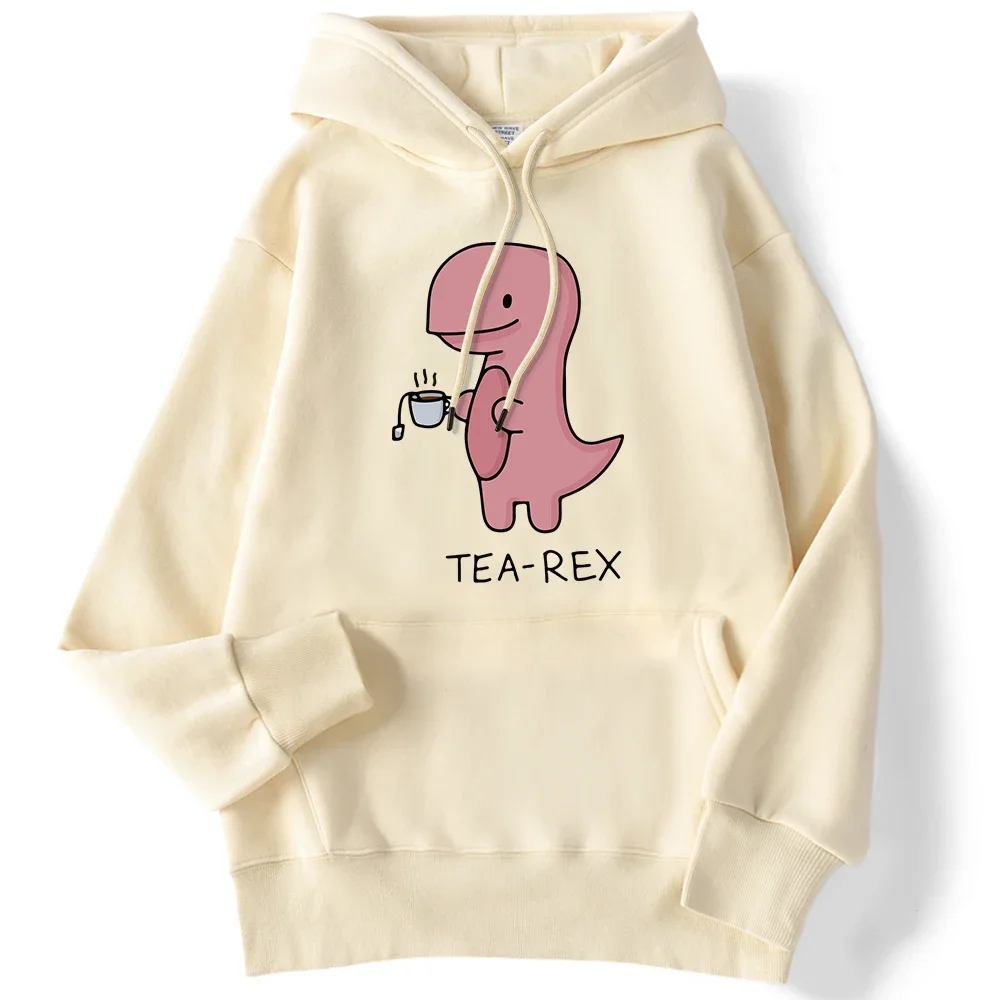 

Autumn Winter Women Hoodie Funny Dinosaur Drink Coffee Prints Hooded Comfortable Stretch Pullover Cartoons Casual Female Clothes