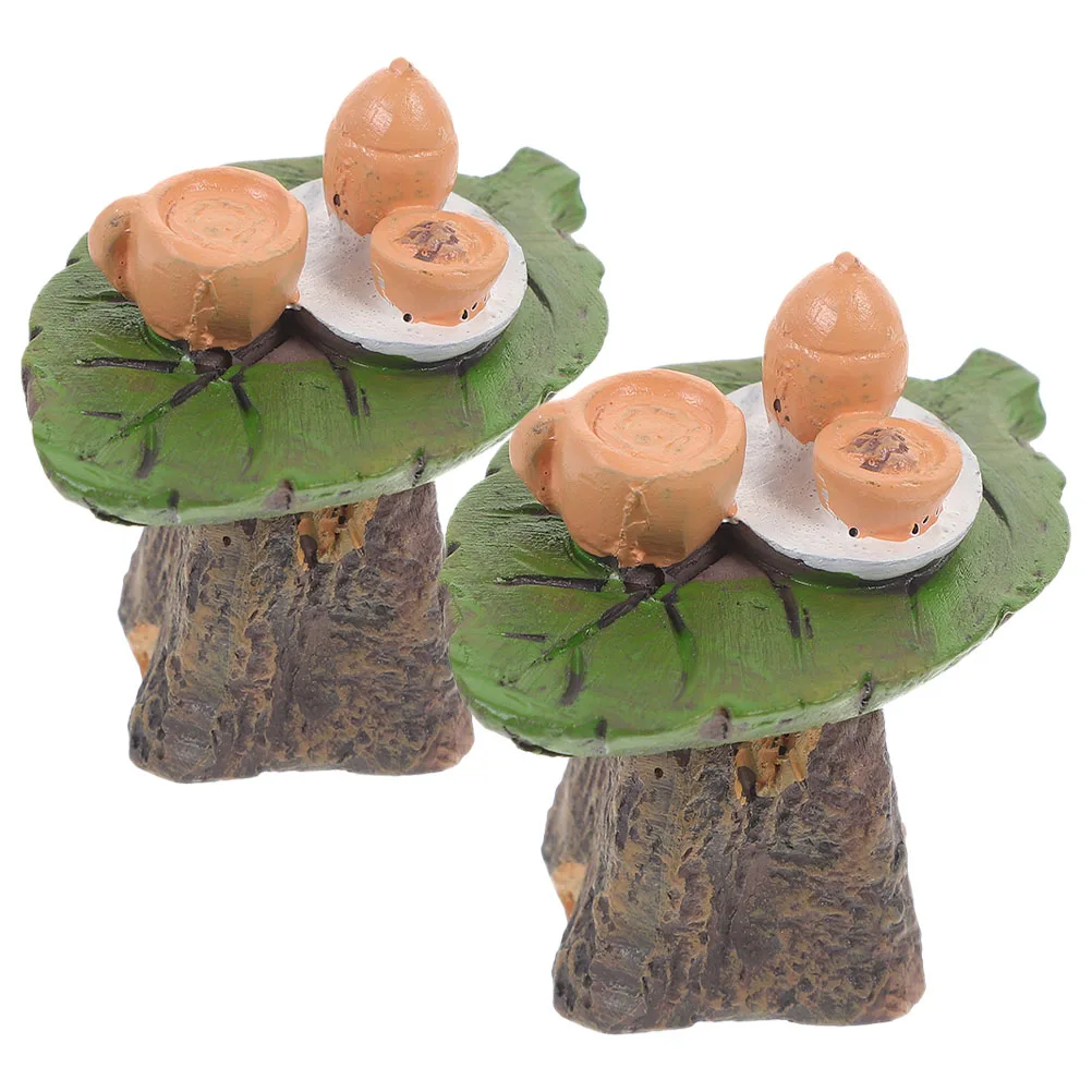 

2 Pcs Micro Landscape Ornament Pretend Tea Table Toy Miniature Model Dollhouse Fake Decor Resin Crafts