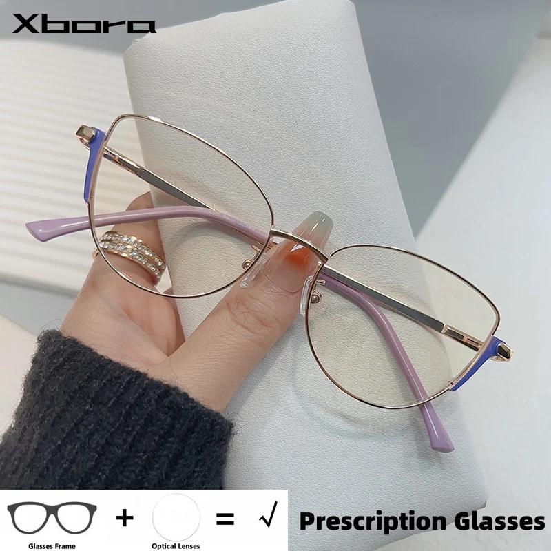 

Xbora модные очки по рецепту из сплава для женщин, модный дизайн «кошачий глаз», прогрессивные/фотохромные оптические очки 95-204