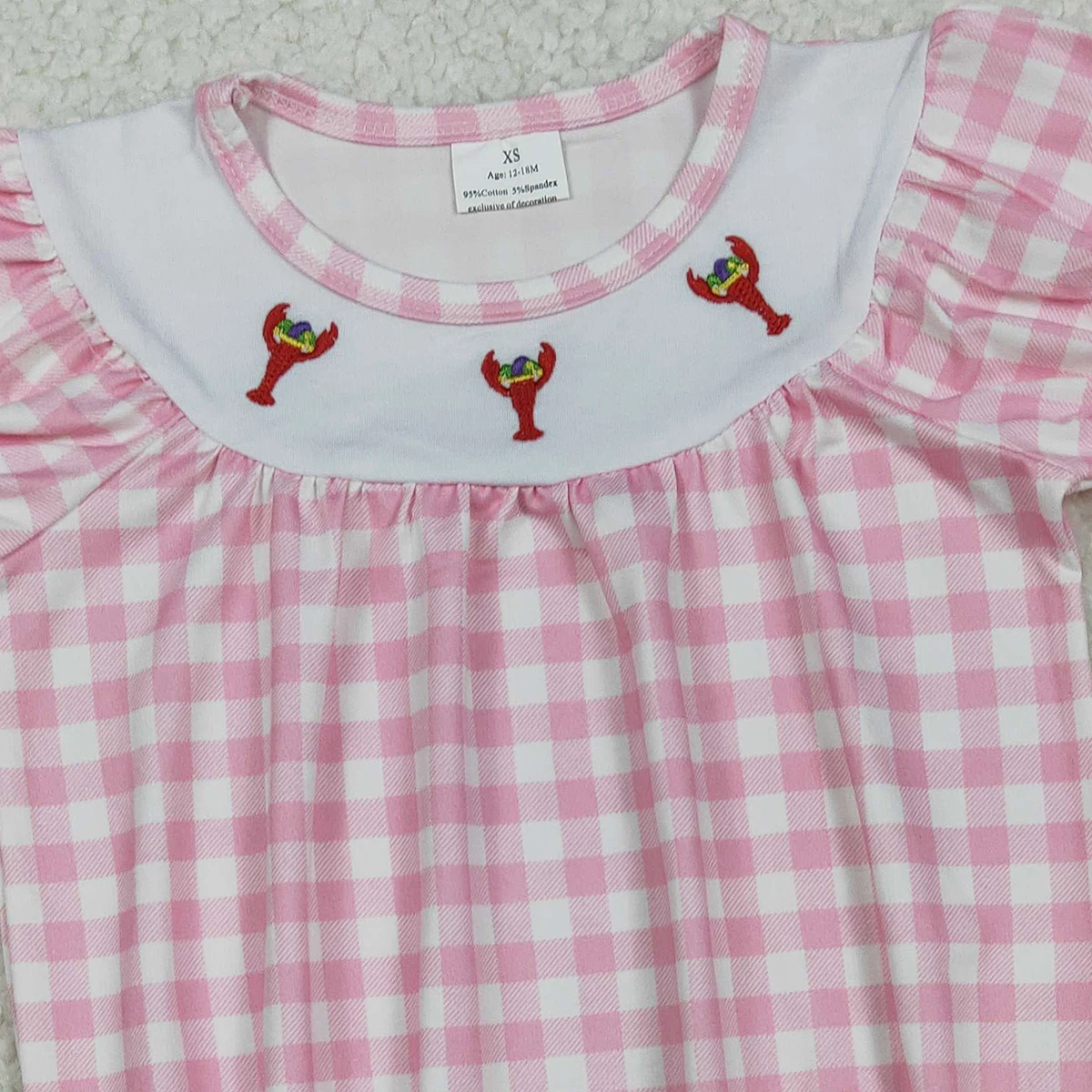 الوليد طفلة رومبير التطريز المراسي جراد البحر الاطفال Smocked بذلة طفل ماردي غرا ملابس الأطفال بالجملة #3