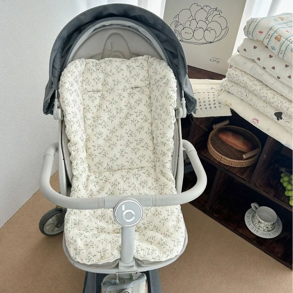 Soft Baby Stroller Seat Cushion Comfortable Breathable Stroller Accessories Cartoon Pattern Machine Washable