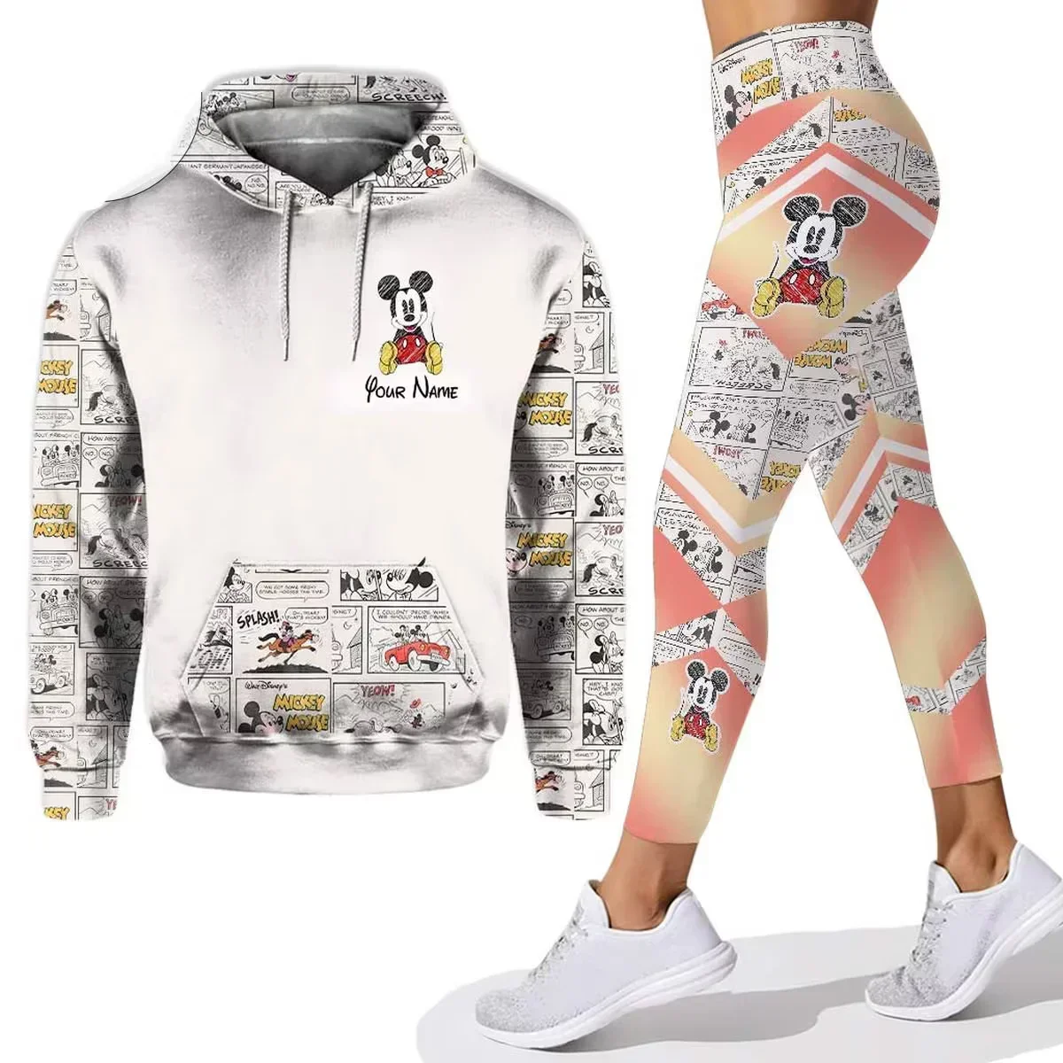 New Disney Mickey Mouse 3D Hoodie Women\'s Hoodie Suit Mickey Yoga Pants Sweatpants Fashion Sports Suit