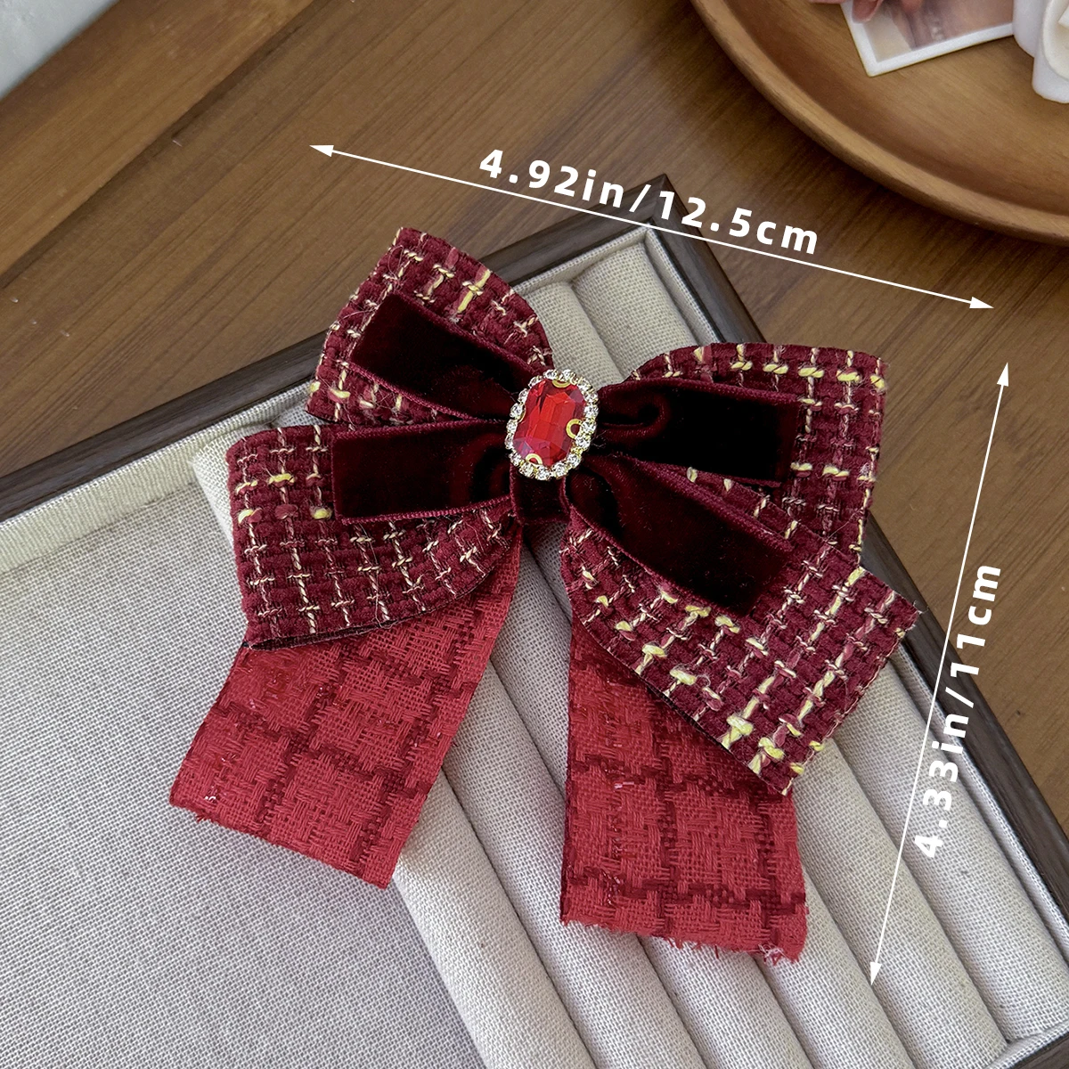 مشبك شعر على شكل فيونكة روبي مربعة على طراز المحكمة عبارة عن إكسسوار شعر مأدبة لطيف وأنيق وراقي للنساء #5