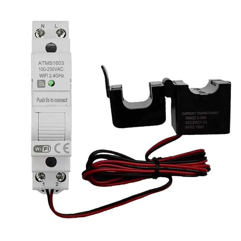 Tuya-インテリジェント電圧計,単相電力計,wifi,電圧計,電流計,デジタルレール,シングル,100-230v,din,atms1603,1個