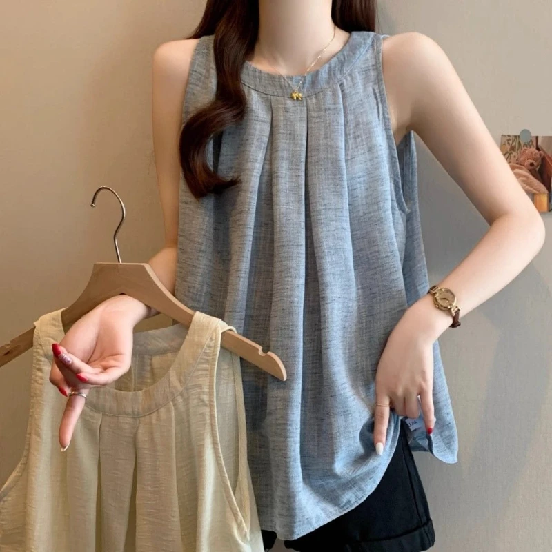 Women Summer Tops Elegant Halter Neck Tank Sleeveless Slim Fit Tummy Control Blouse Fashion 2026 New