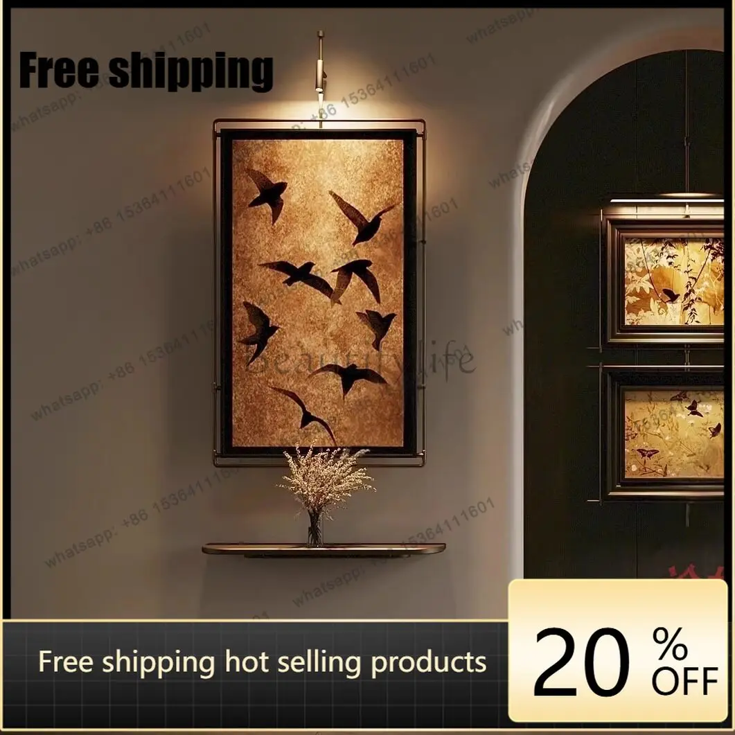 Factory custom American light luxury wall living room entrance tray decorative paintings with lamp background wall wrought iron