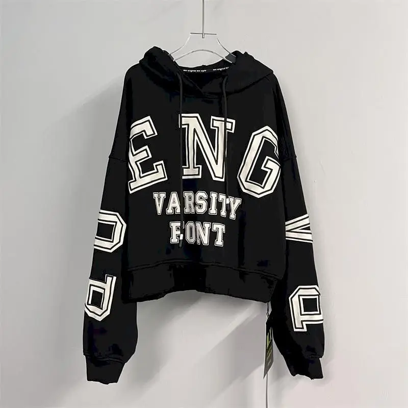 Women's Hoodies Fashion Design Autumn Letter Printed Hoodie Casual Loose New in Hooded Coat Autumn Trend Short Tops Y2k Clothes