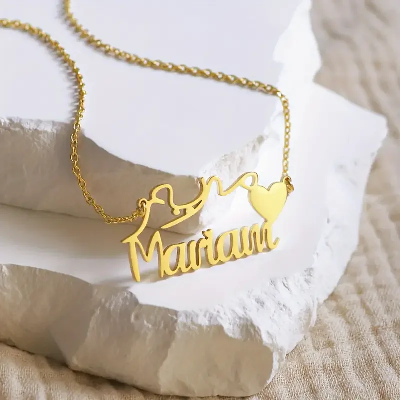 

Personalized Bilingual Arabic Name Necklace For Women Custom Name Heart Pendant Stainless Steel Necklaces Trendy Girls Jewelry