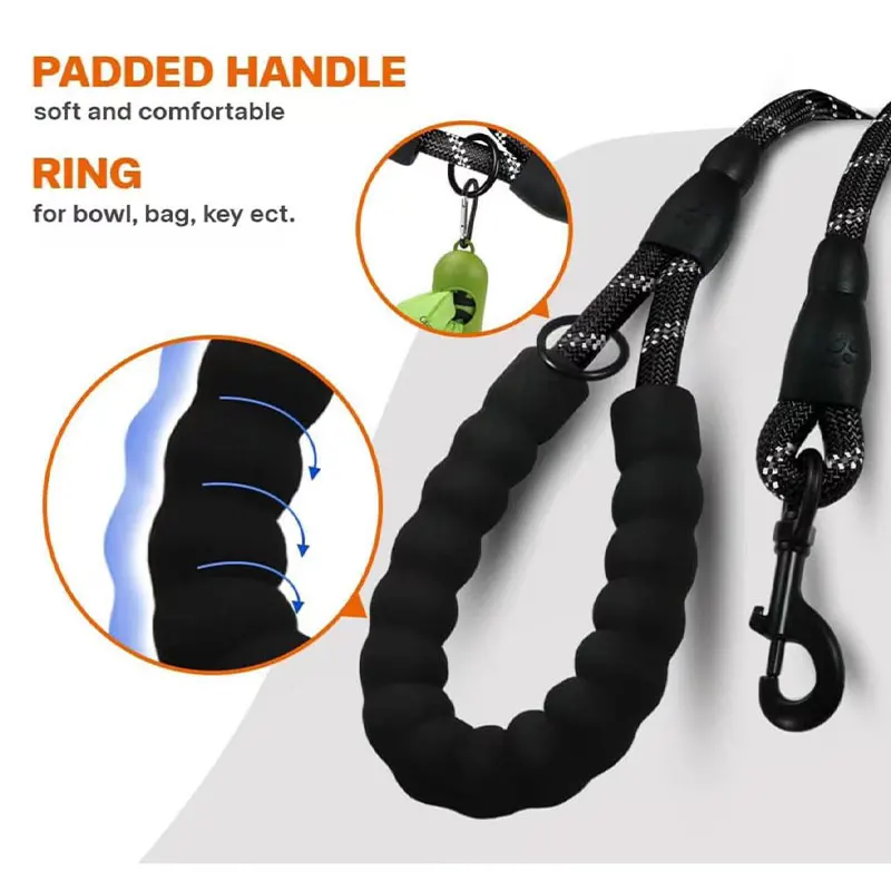 1/2pcs Reflective Double Heavy Duty Traction Rope For Strong Dogs Dog Leash With Comfortable Padded Handle Enhance Safety