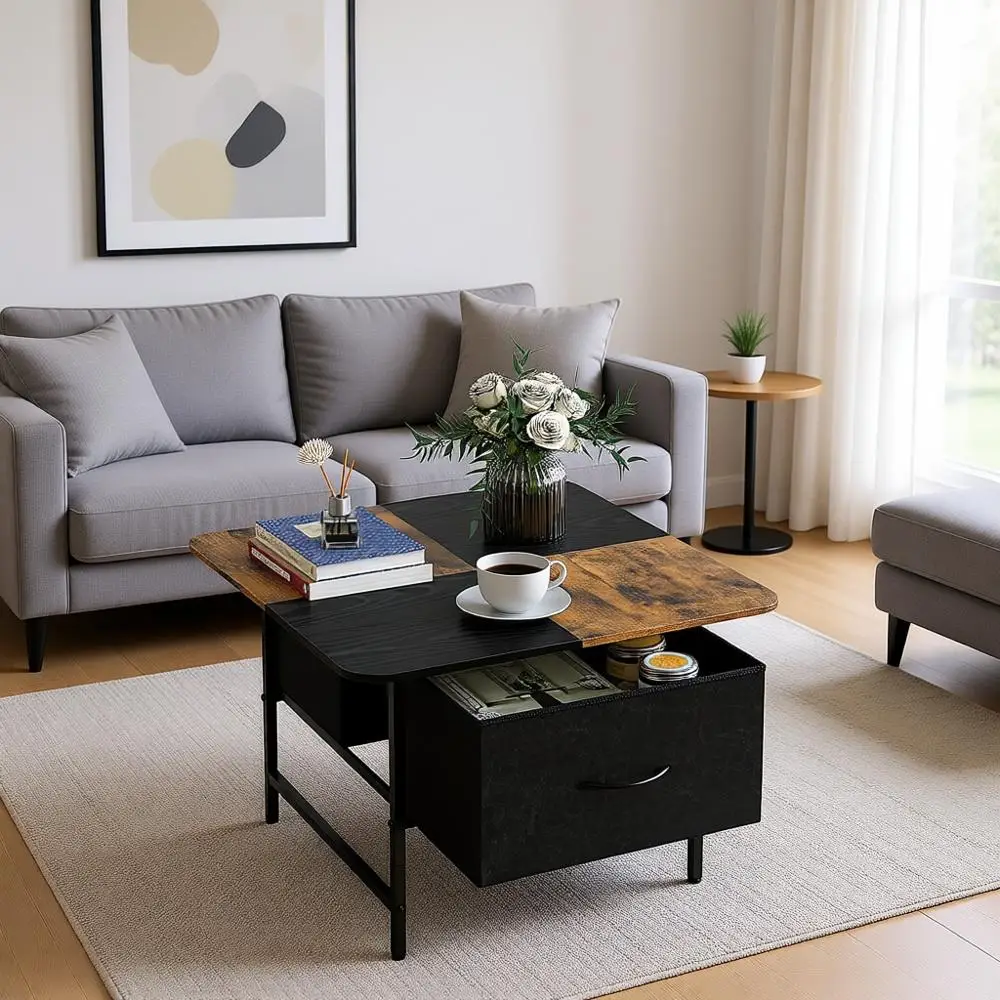 

Coffee Table with 2 Tier Storage for Small Spaces, Living Room, Office, Outdoor, Black Brown