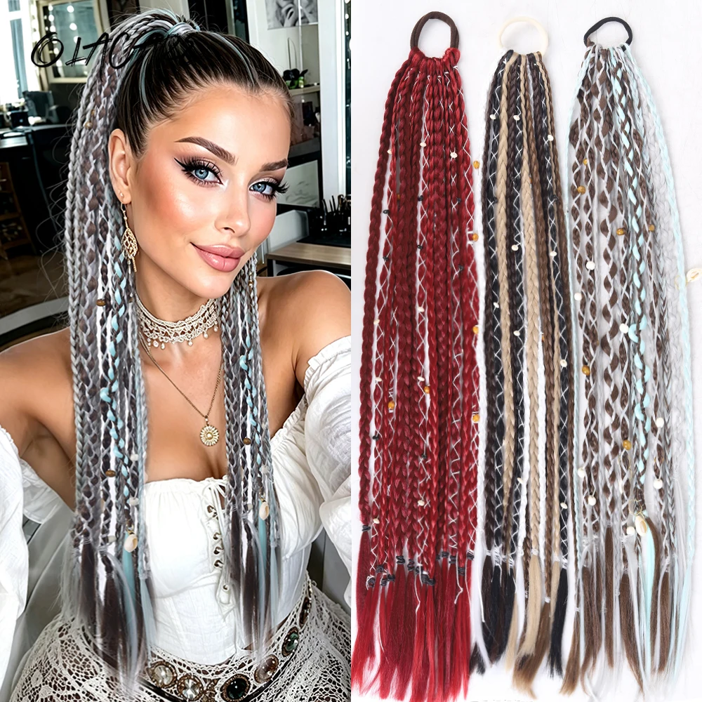 Synthetic Wig Messy Braided Wig Tie Style Dreadlock Braided Ponytail Wig Suitable for Women to Wear During Holidays and Events