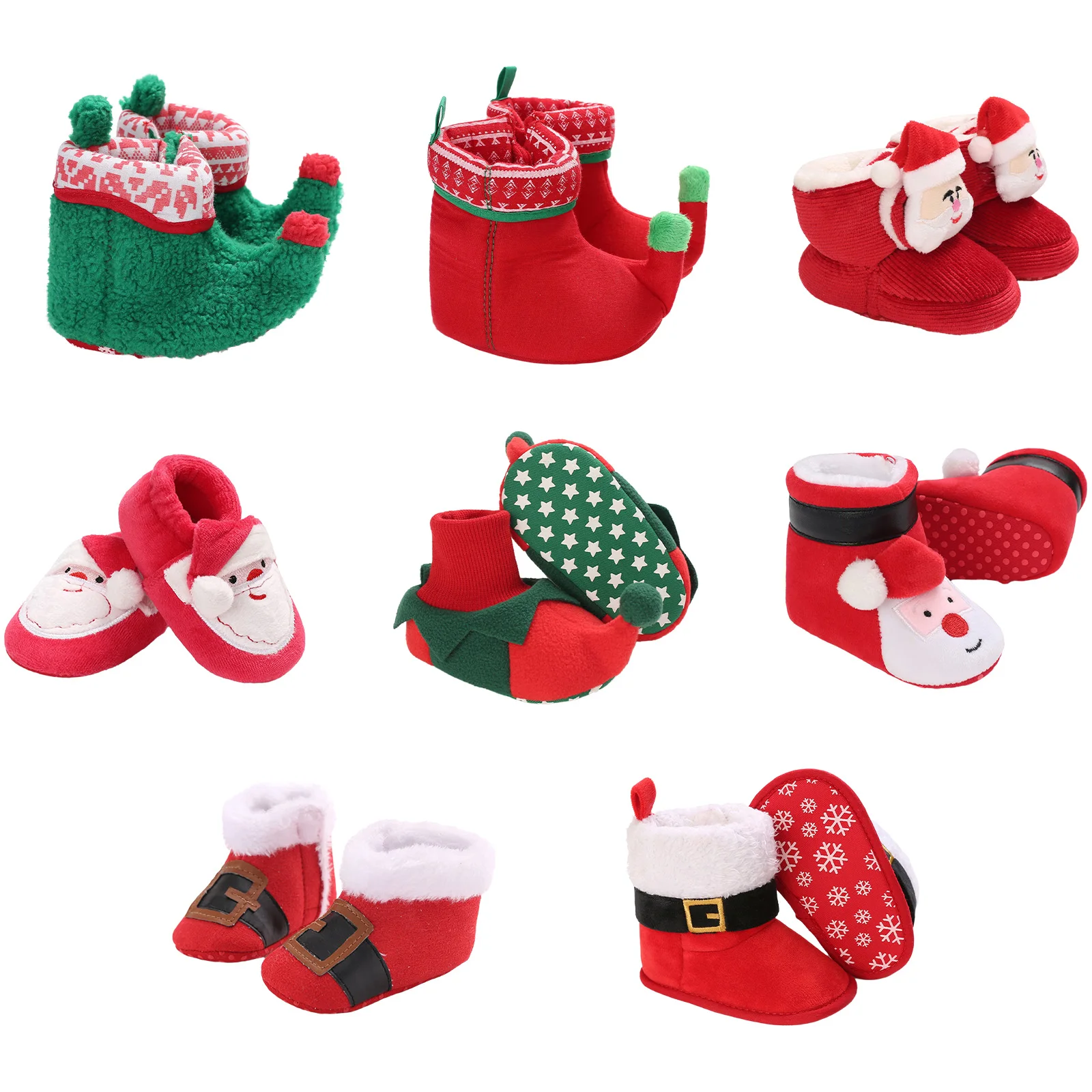 아기 소년 소녀 크리스마스 부츠 양말 신발 크리스마스 산타 엘프 코스프레 의상 소품 겨울 따뜻한 부드러운 아늑한 양털 슬리퍼 프리워커