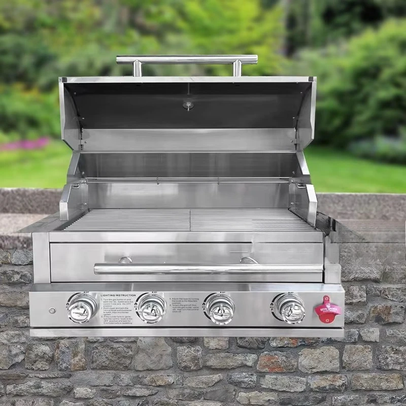 large outdoor gas and charcoal grill for parties with counter grill