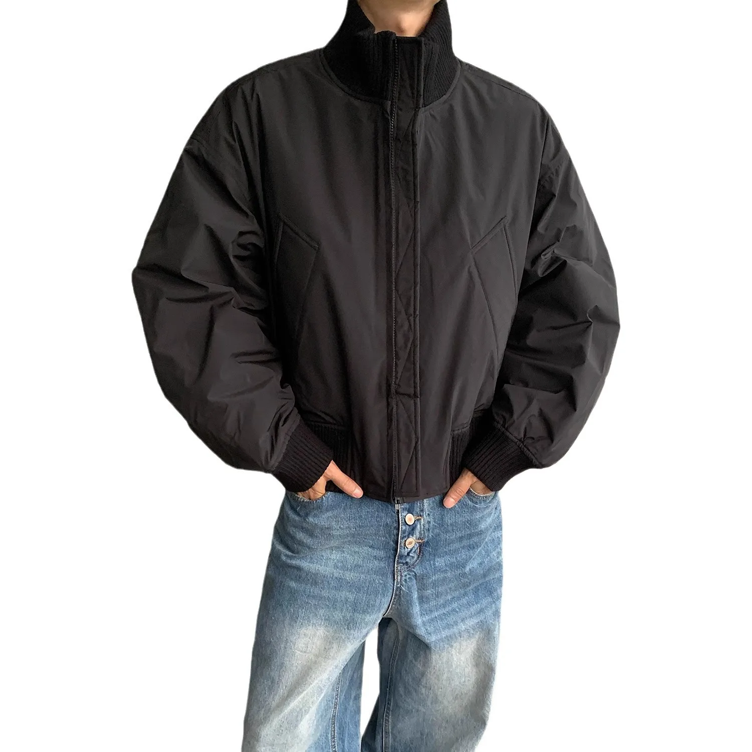 الأمريكية الجديدة أزياء الرجال بلون الوقوف طوق سحاب أكمام طويلة مبطن الستر الذكور الشارع الشهير البيسبول معاطف الملابس #5