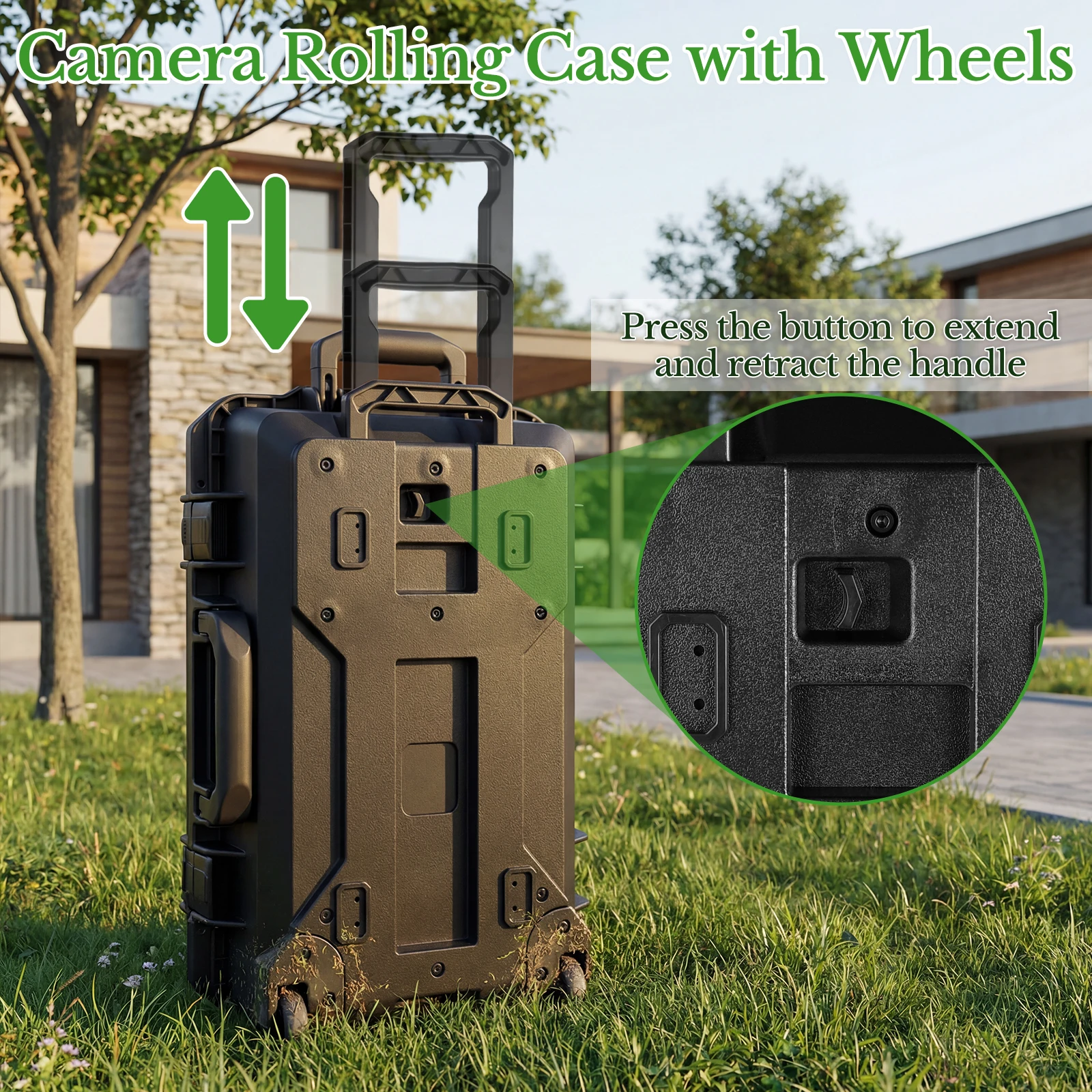 Hard Rolling Camera Case Waterproof Shockproof Hard Shell Equipment Trolley with Retractable Handle Rolling Wheels Customizable Foam for DSLR Drone Tripod Light Lenses Photography Travel Carry On view 5