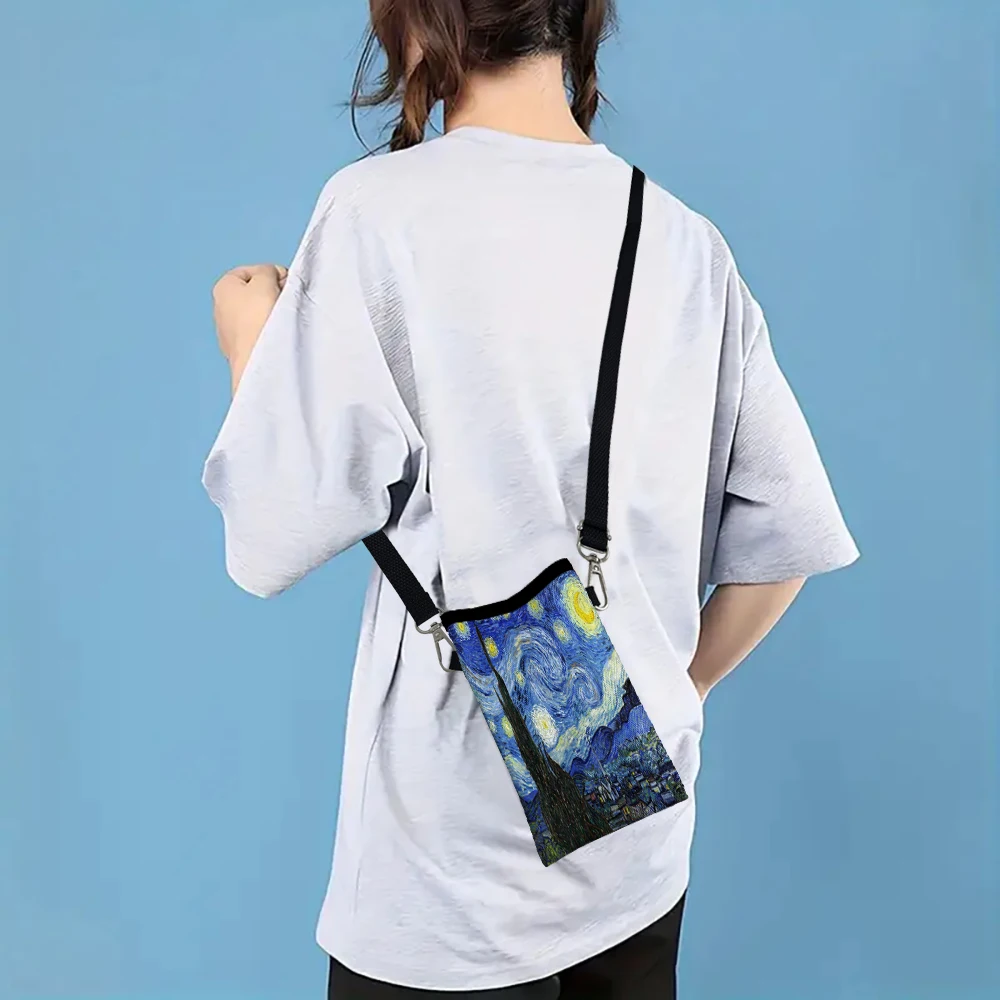 Van Gogh Phone Pouch with Lanyard, Exquisite Pattern Print Crossbody Bag Polyester Fabric Shoulder Bag Mobile Phone Case - view 4