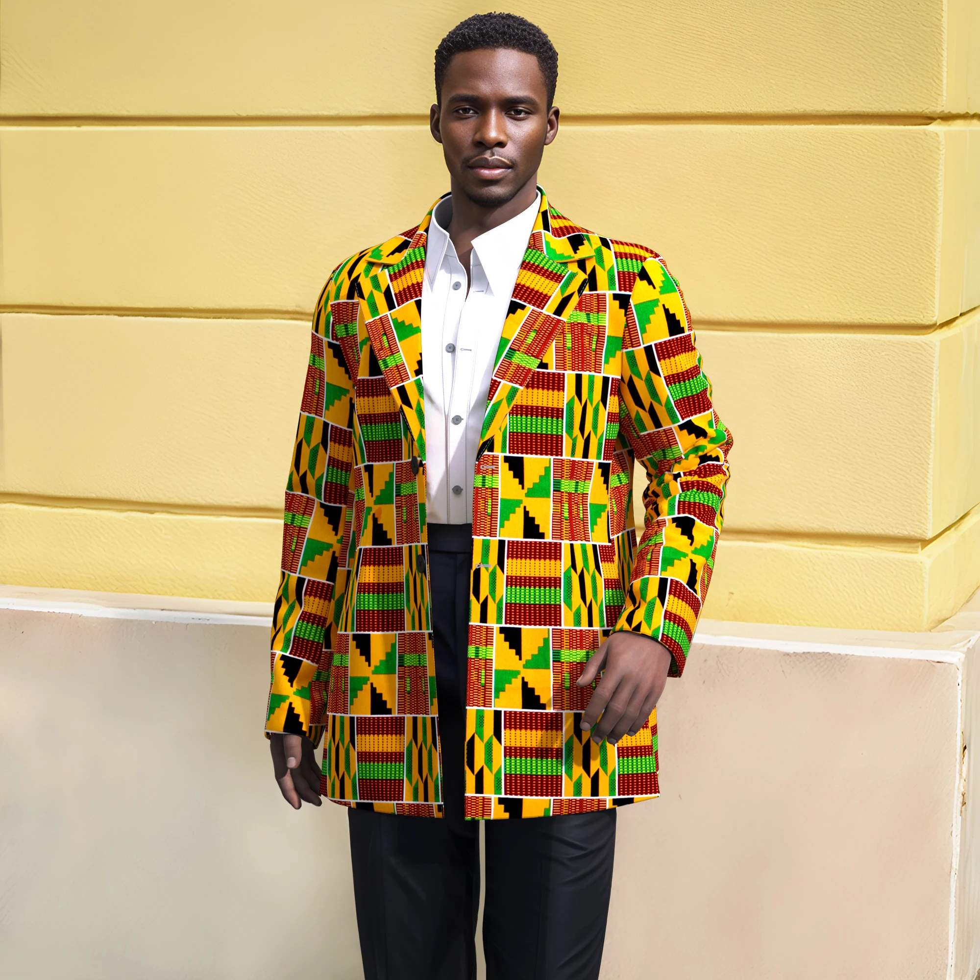 

African Print Blazer Colorful Geometric Pattern Casual Fashion Jacket Unique Designer Style Coat for Wedding Party WYN2337