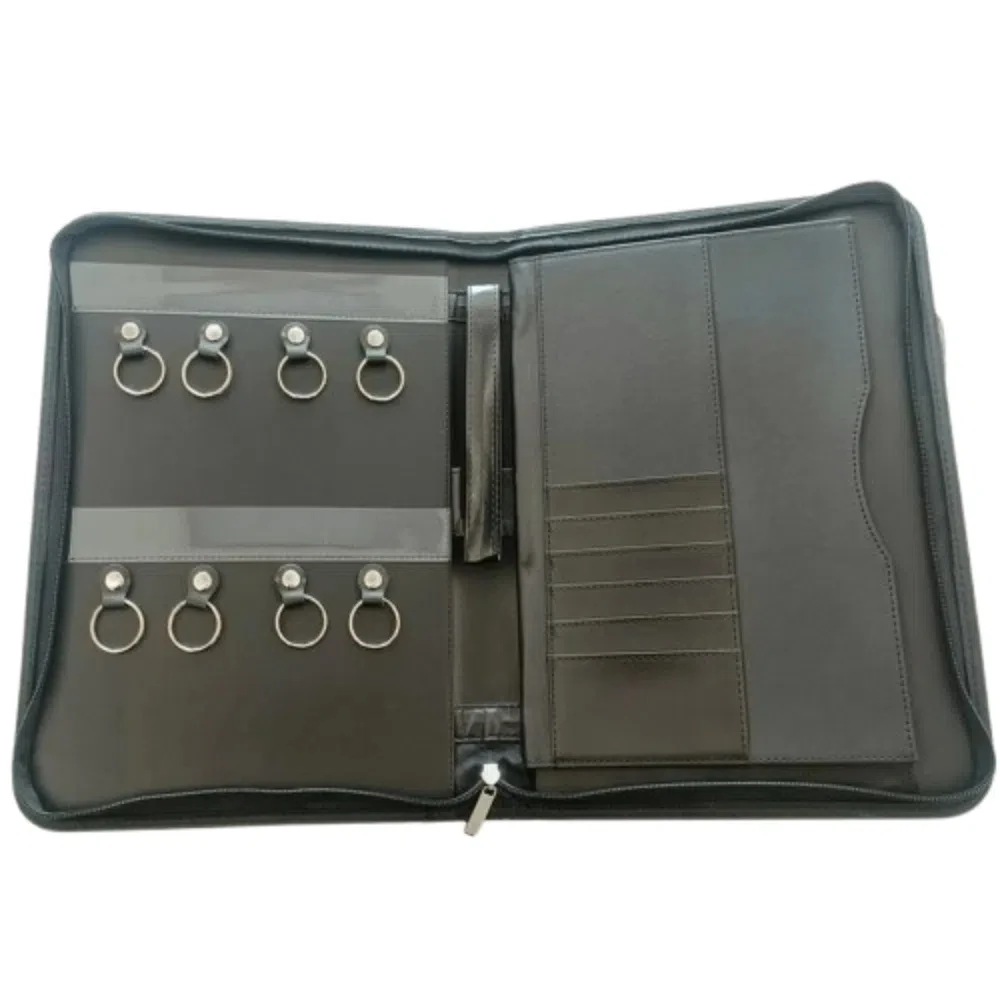 

PU Leather Business Key Storage Bag Multifunctional Large Capacity Business Manager Clip Card Slots with Zipper A4 File Folder