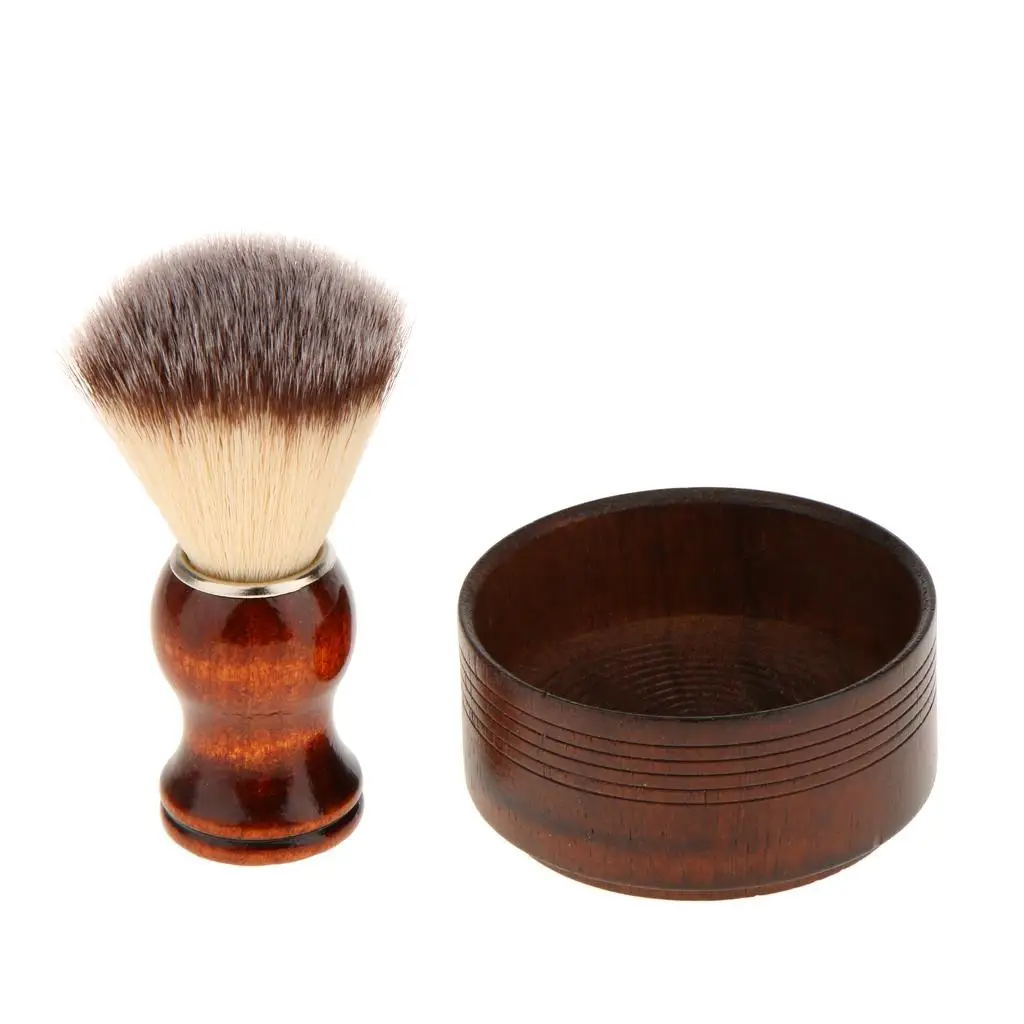 

Wood Men's Bristle Shaving Brush Shave Mug Bowl Barber Beard Soap Cup Set