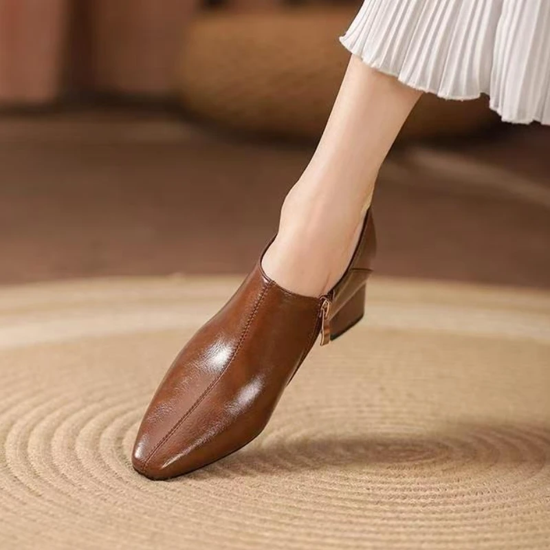 

Women's High Heels Soft Leather Spring Summer New Style Versatile Waterproof Single Shoe 2025 Model Ankle Boot Sing