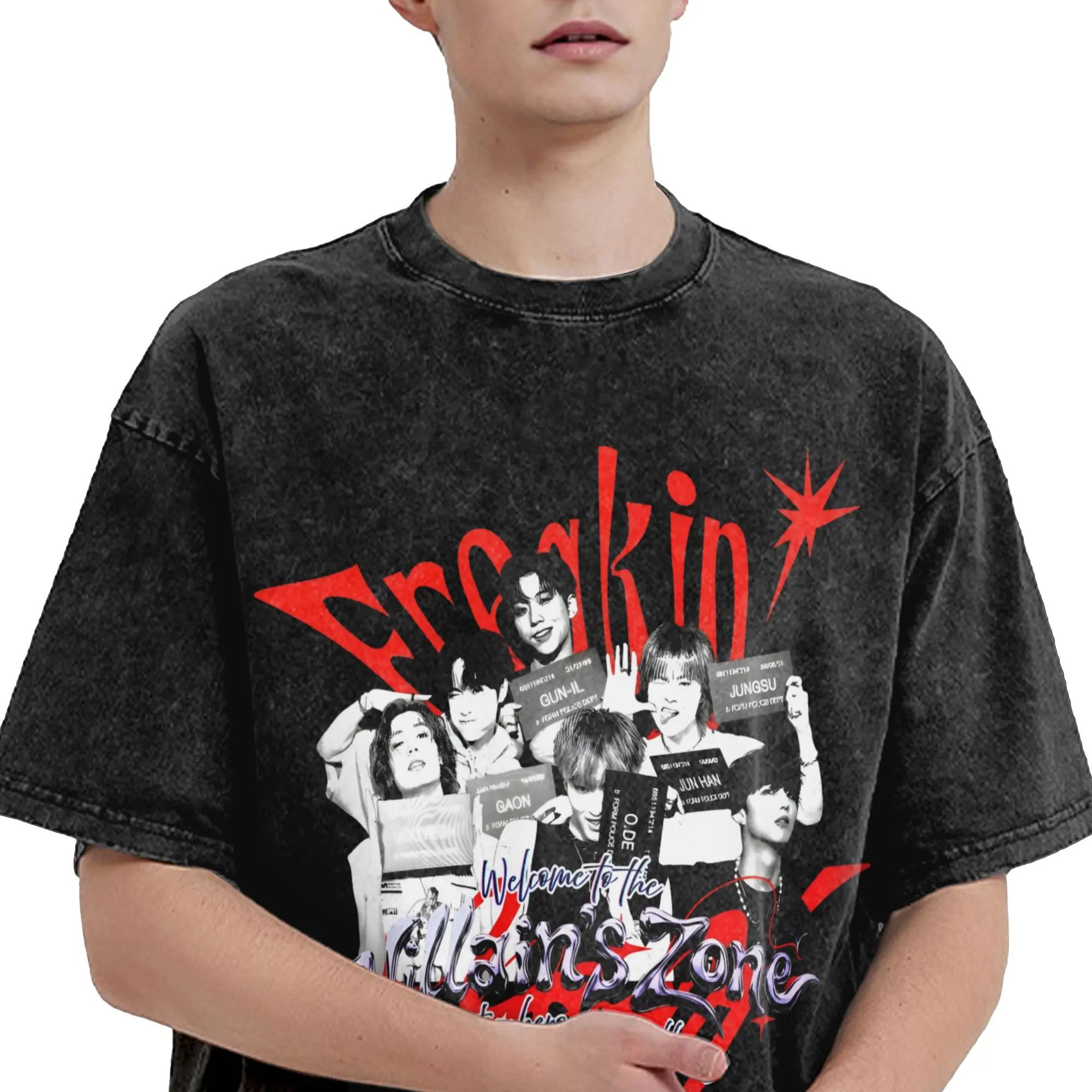 Xdinary Heroes - Freaking Bad Villain's Zone  Washed T Shirt Streetwear Hip Hop Vintage T-Shirt  Tee Shirt Men Women