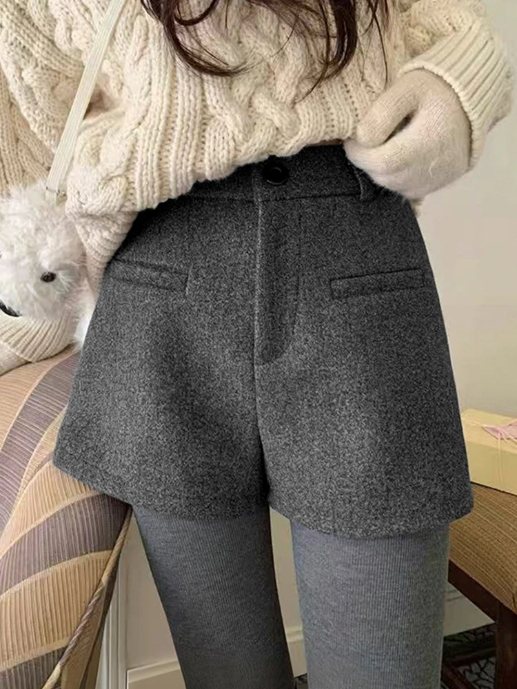 

Женские зимние шорты из плотной шерсти 2025 года — корейские облегающие шорты с высокой талией 3/4, облегающие шорты