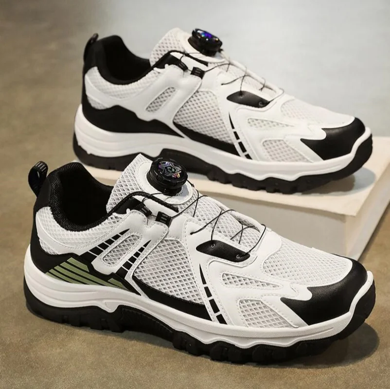 Men's breathable casual sneakers summer soft sole non-slip outdoor running shoes classic Rotating shoelaces light sports shoes