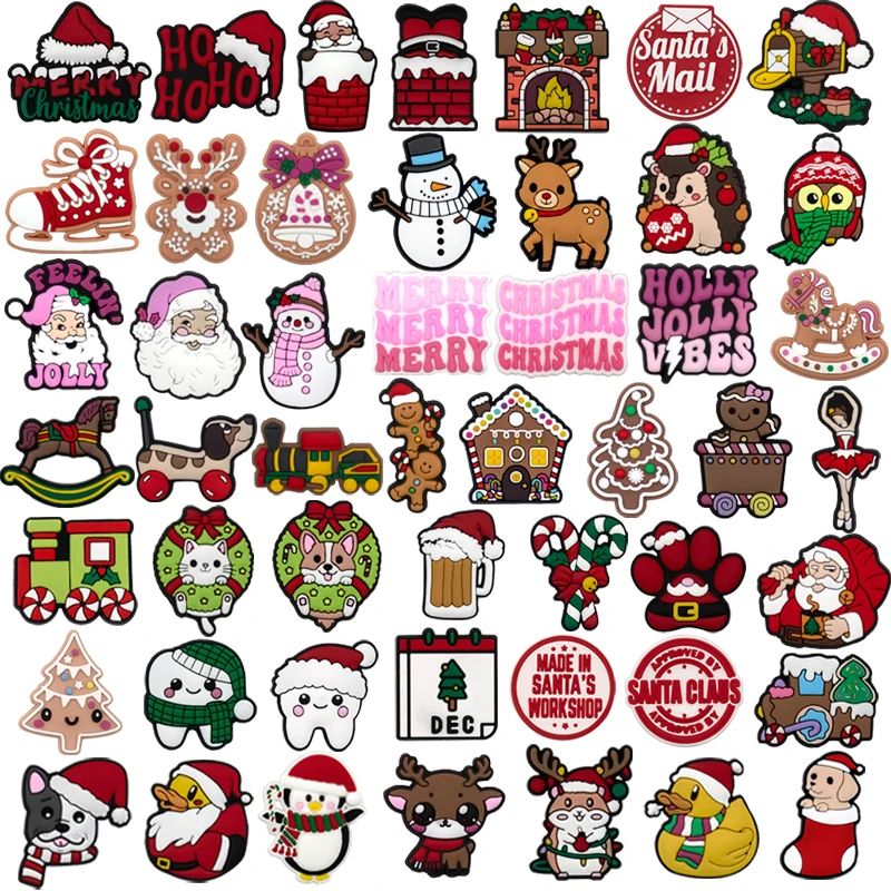 1-50pcs Merry Christmas Shoe Charms Shoe Decoration Accessories Pink Santa Deer Snowman Sandal Pins For Women Kids Clog Buckles