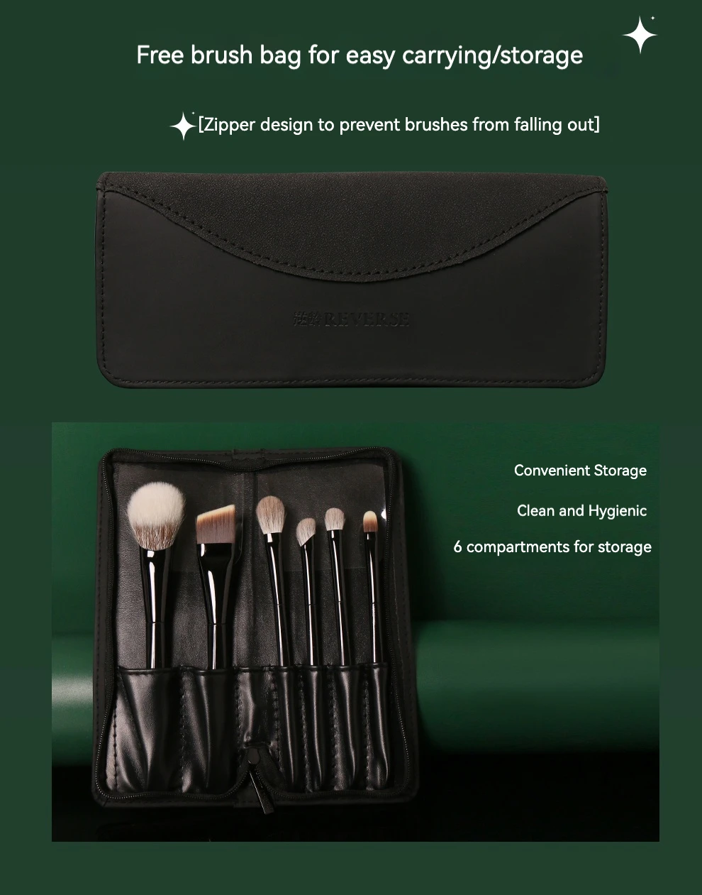 REVERSE 6pcs Combinação de Pincel de Maquiagem de Alta Qualidade de Fibra de Lã de Luxo Macia para a Pele Portátil Atualizado Phantom Iniciantes