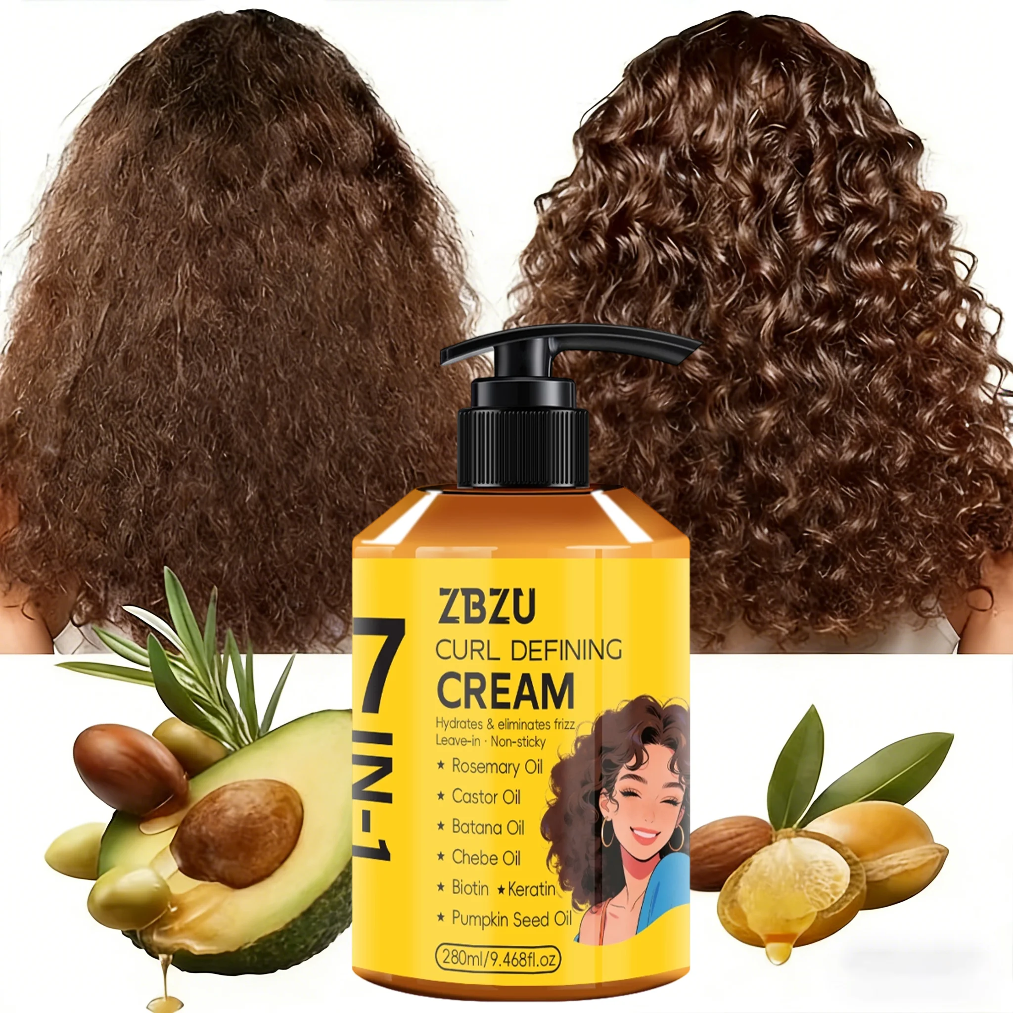 7-in-1 Curling Setting Cream, Featuring Moroccan Argan Oil. Suitable for Wavy and Curly Hair, Providing Deep Nourishment, Enhanc