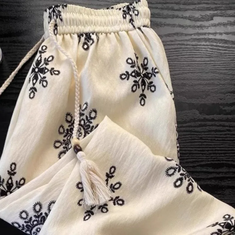 HKSH Autunno Nuove Donne Marea Chic Pantaloni a Gamba Larga Stampato Coulisse Dimagrante Dritto Vintage Vacanza Stile Casual Alla Moda HK9007