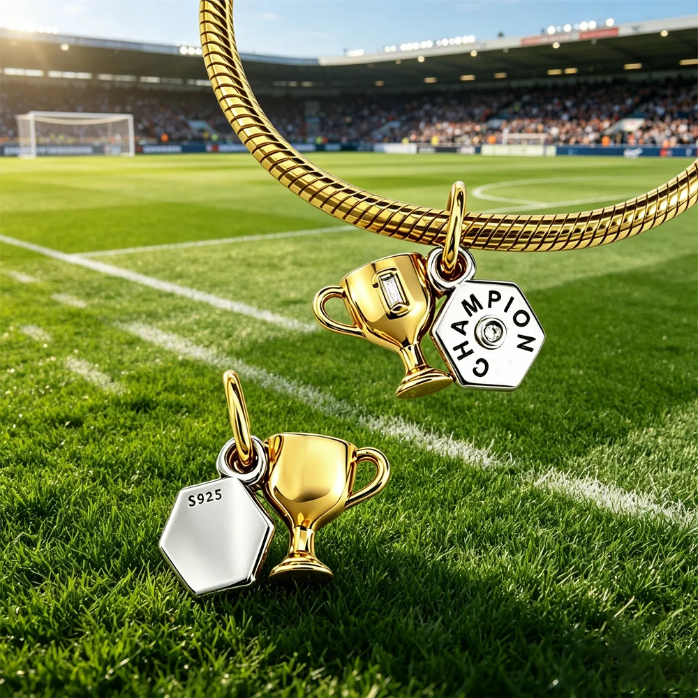 Original S925 Silver Sport Theme Charms Gold Plated Soccer Jersey Dragon Moon Zircon Beads Fit Bracelet Jewelry Gifts for Women