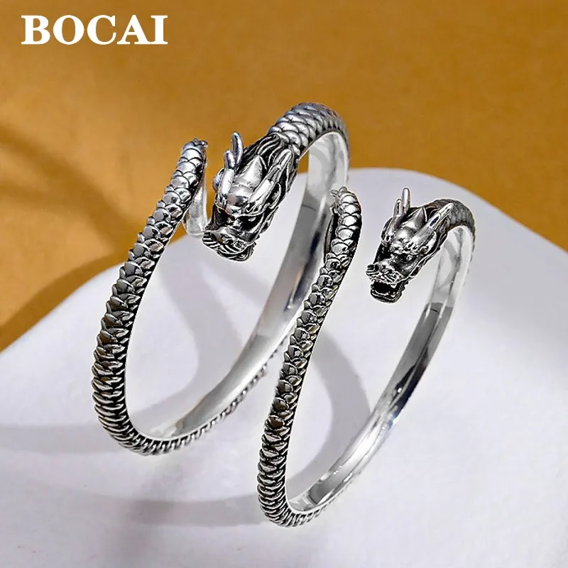 

BOCAI S999 Silver Chinese Style Zodiac Loong Retro Personalized Couple Bracelet for Men and Women New Fashion Jewelry Acces