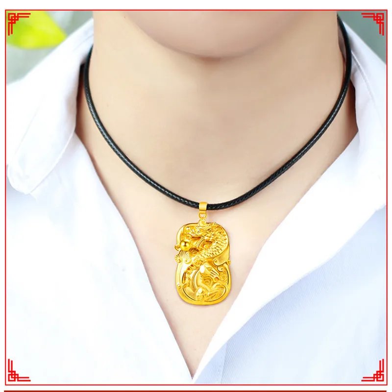 Fashion Men's Necklace 18K Gold Color Fried Dough Twists Chain with Dragon Square Pendant for Men Fine Jewelry Gifts