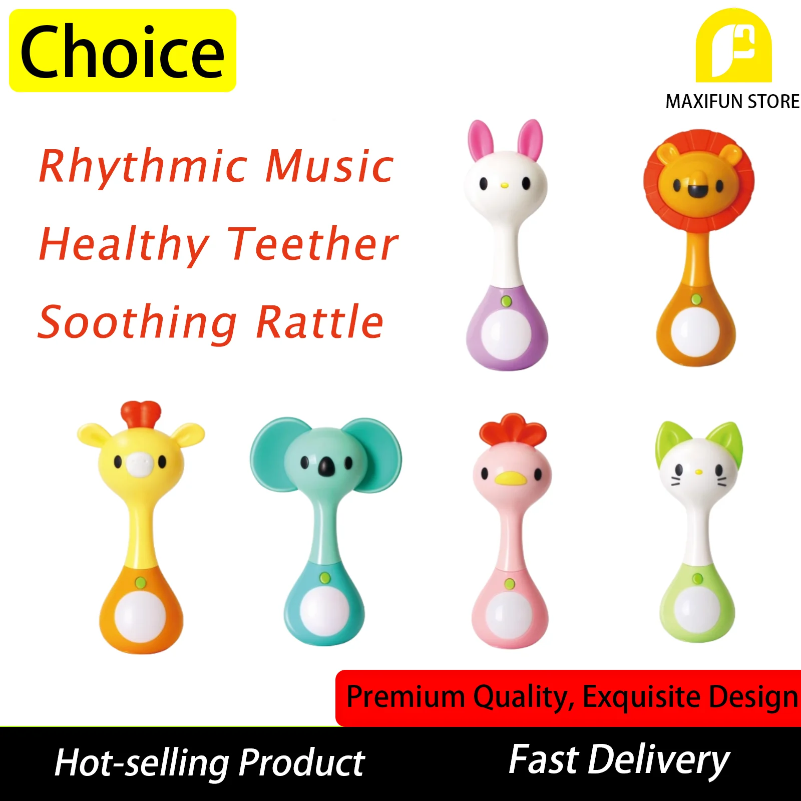 New Animal Teething Rhythm Stick Baby Jingle Toy Light Music Grasping Training Soothing Newborns No Box