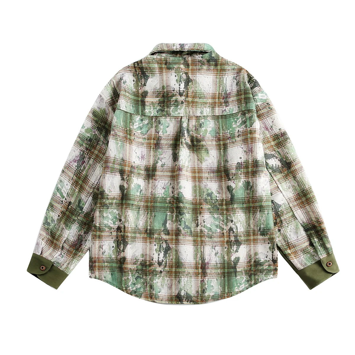 Vintage Plaid Shirt 2024 Washed Distressed Patchwork Shirt for Men Long Sleeve Shirts Retro Harajuku Coat Casual Tops