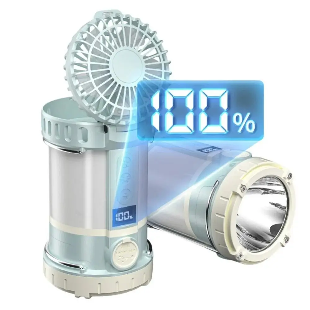 

3-in-1 LED Light with Fan Three Wind Speed Rechargeable Searchlight Portable LCD Digital Display Emergency Work Lamp Emergency