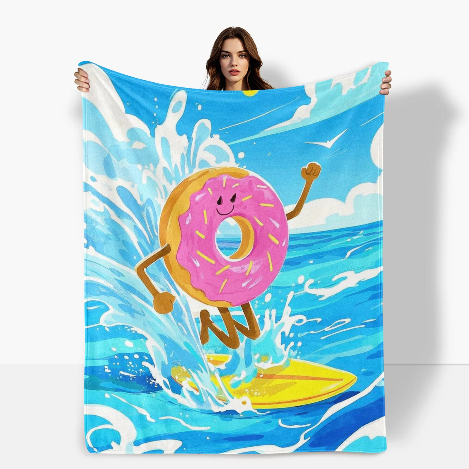 Stylish Donut Wave Skateboard Blue Sky White Cloud Blanket For A Fresh And Relaxing Vibe In Your Home Or Outdoor Activities