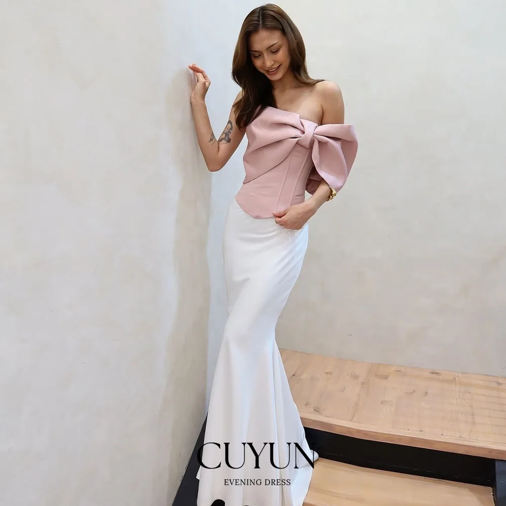 

CUYUN Elegant Women Party Dresses Bow One Shoulder Semi-Mermaid Prom Gown Customized Elegant Evening Gown for Special Occasion