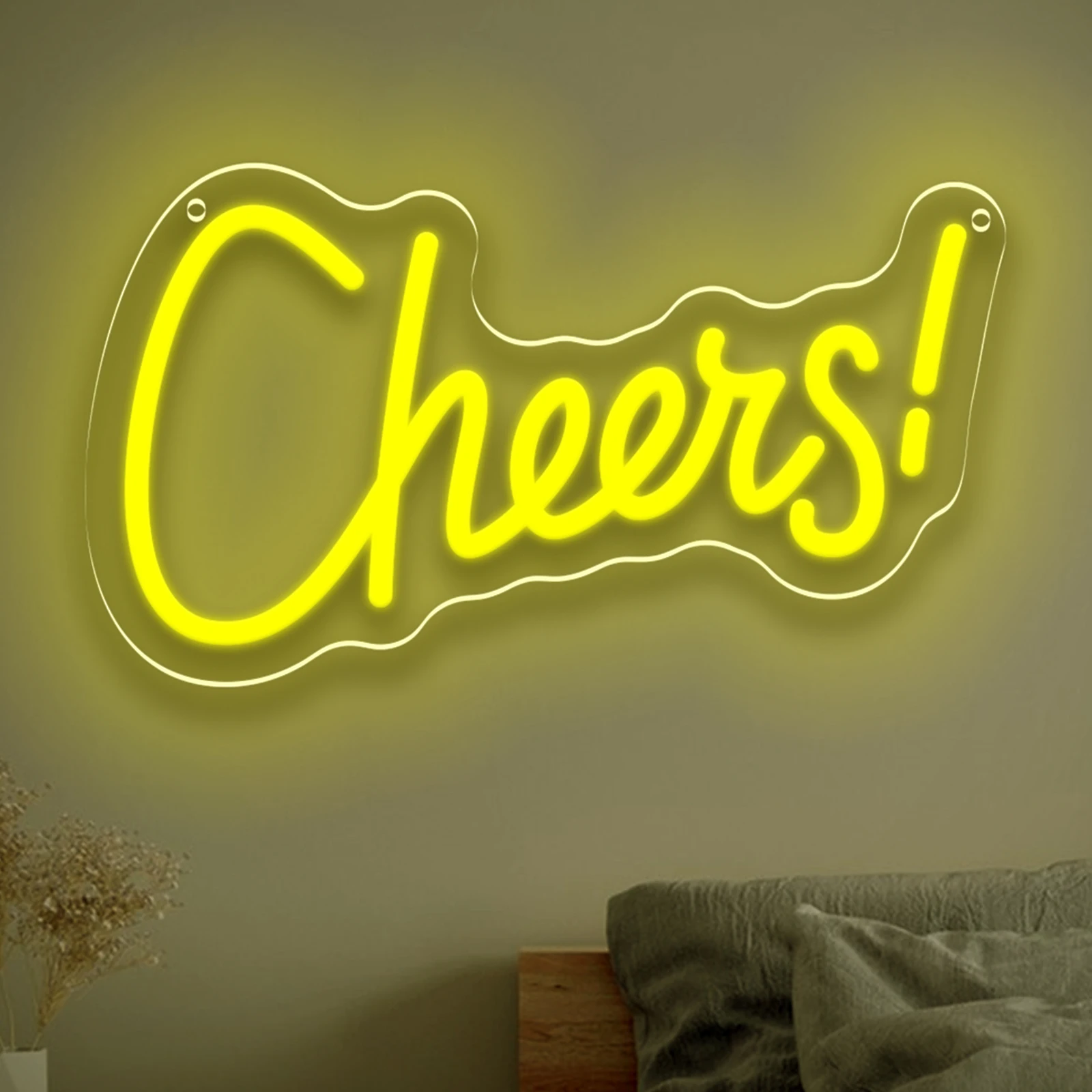 

USB затемняемая неоновая вывеска Cheers для домашнего декора бара, теплый желтый светодиодный светильник для спальни, настенное искусство, вечерние, окружающее освещение, идея подарка