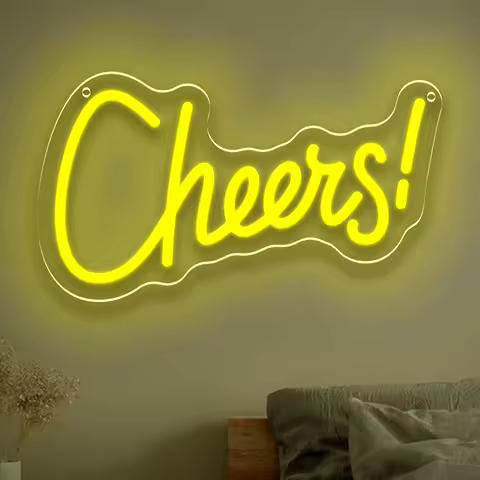 USB Dimmable Cheers Neon Sign for Home Bar Decor Warm Yellow LED Light Bedroom Wall Art Party Ambiance Lighting Gift Idea