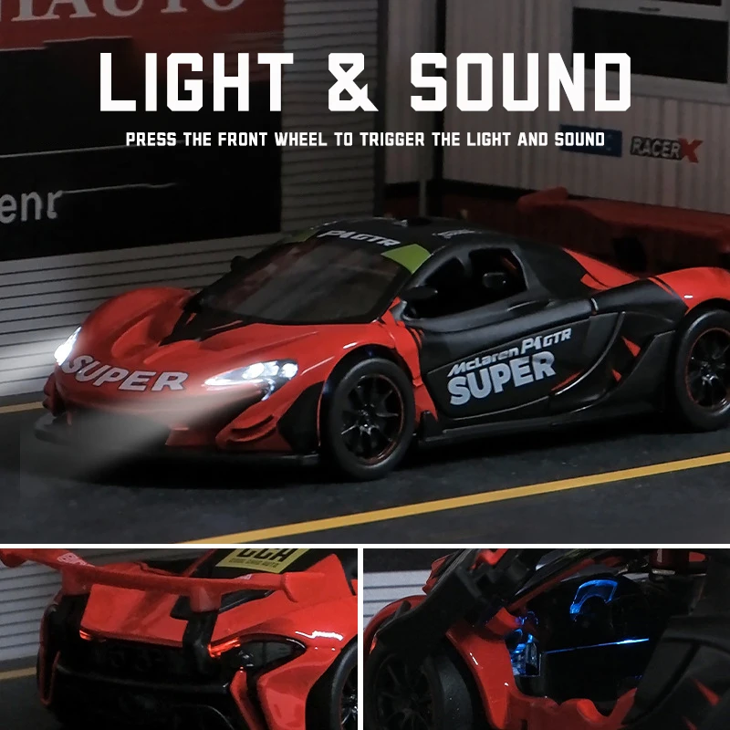 1:32 Mclaren P1 GTR Alloy Car Model Light & Sound Effect Diecast Car Toys for Boys Birthday Gift Toys Car Collection