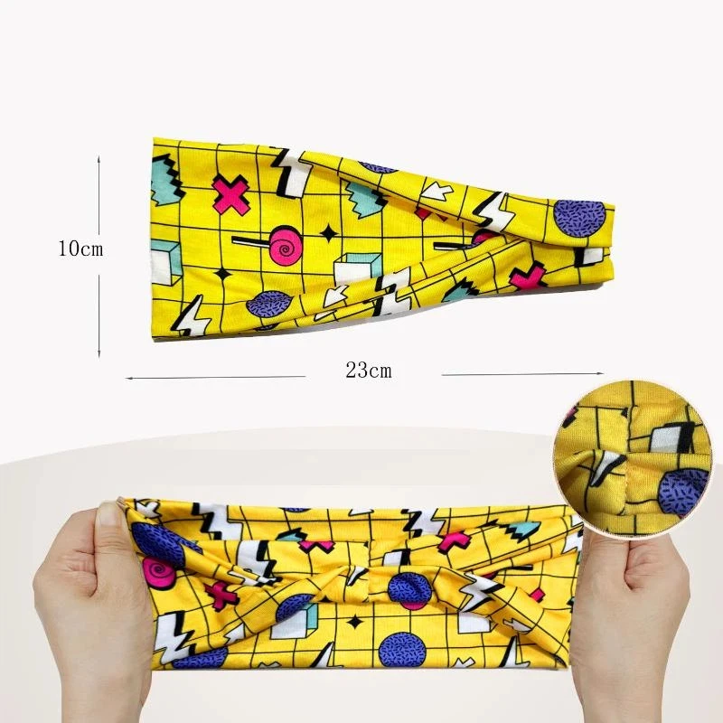 Stirnband mit geometrischem Druck, breites, rutschfestes, elastisches Haarband im Retro-Stil für Damen – Detail 4