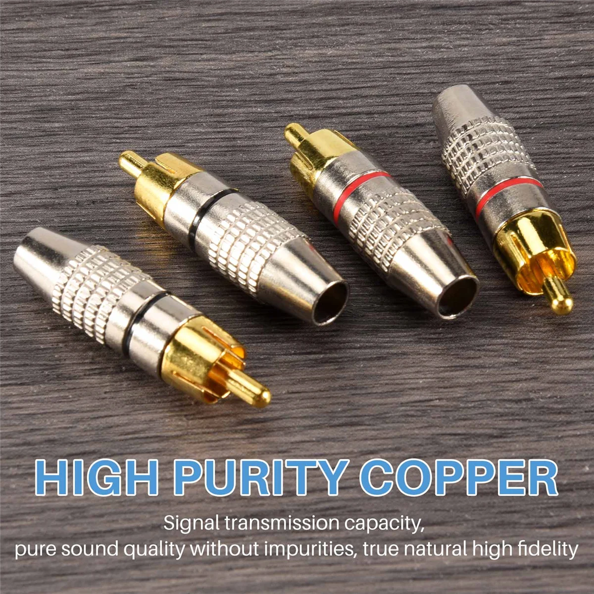 Banhado a ouro Plug RCA para áudio e vídeo, bloqueio conector do cabo, 20 PCs