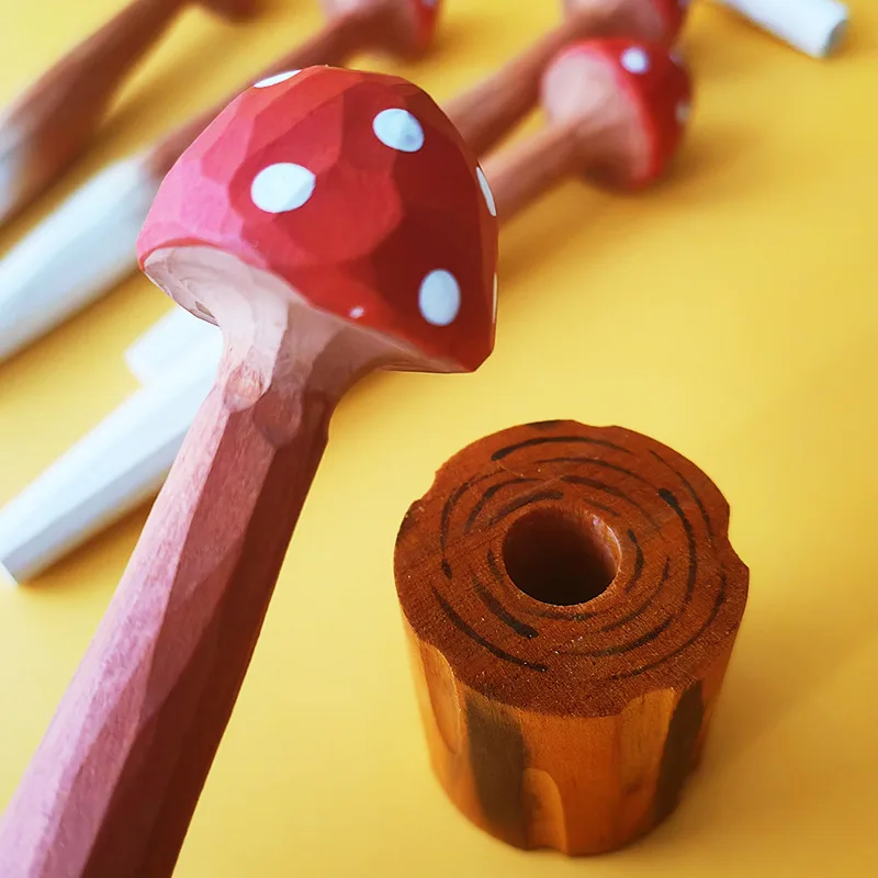 Wooden Mushroom Pen Cute Carved Gel Pen Creative Wood Handmade Desk Decor Gift For Student Office School Supplies
